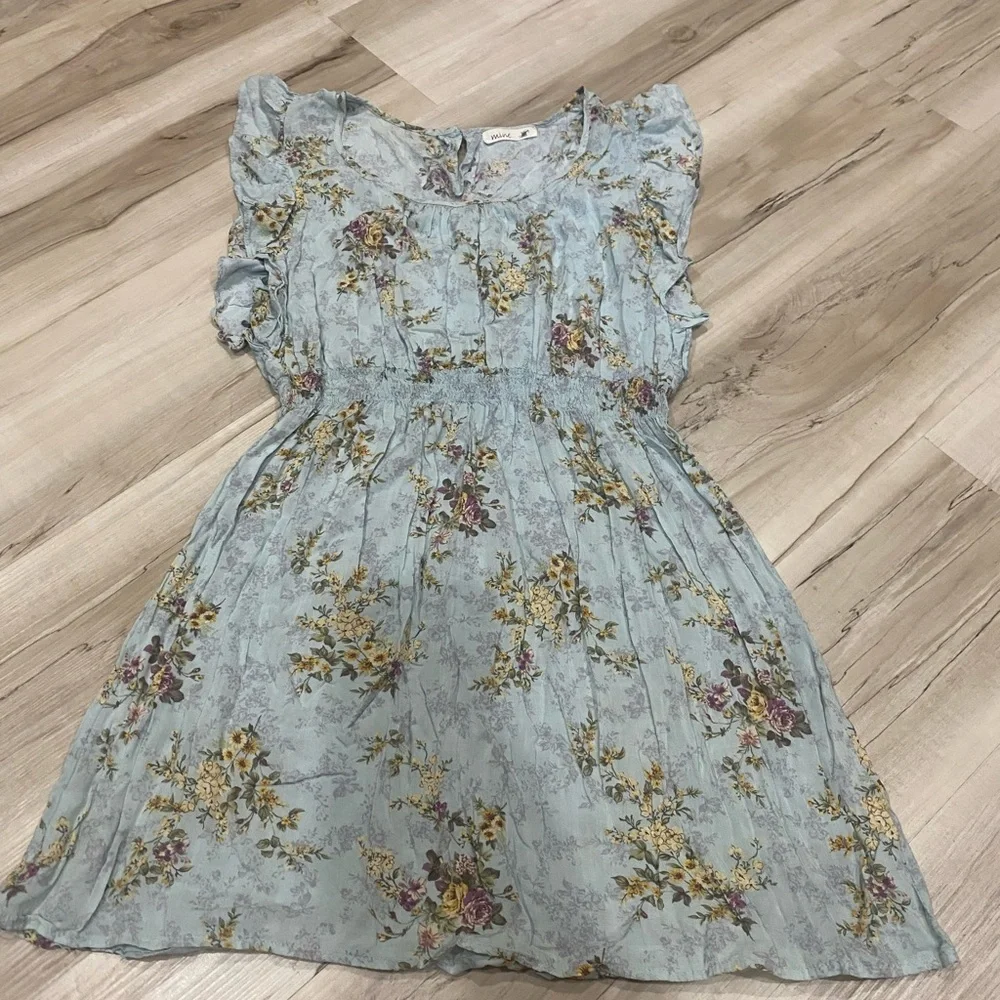 Mine Floral Cottagecore Dress Women’s Large Smocked Waist Ruffle Sleeve Boho - Picture 1 of 6